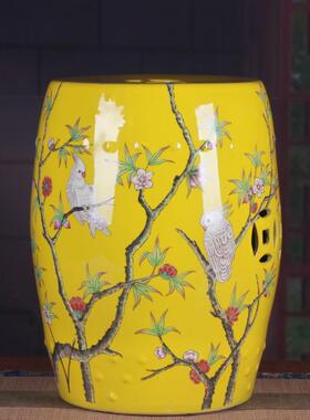 中空圆形陶鼓凳式花鸟陶瓷凳CJO阳台客厅摆件中复创意瓷梳古妆凳