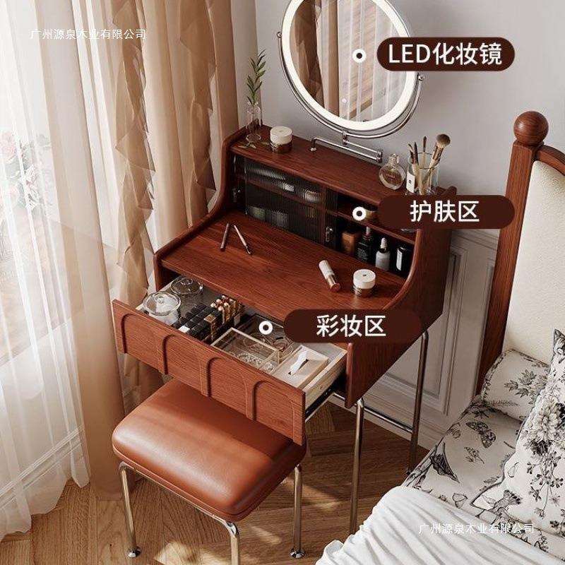 法轻奢中古复式古风梳妆台小户-实木卧型室床头化妆设化计师妆台