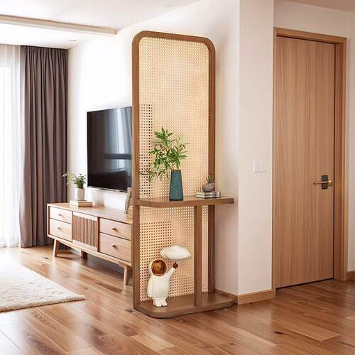 复古藤编屏隔座断客厅入屏UVU户玄关遮挡可移动实木风风置物花架