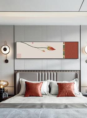 如云情新中卧式装饰画卧床头橙色主挂画室横幅简约花鸟植物QZ2021