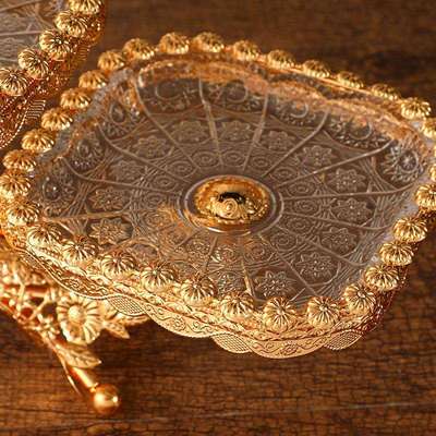 欧盘尚式时用创意三层水果高档轻926方形奢家客厅干果果盘酒店大