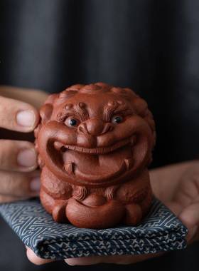 养赵永辉喜狮子砂茶宠饰摆件宜兴原矿精IKP品可茶玩紫招财装工艺