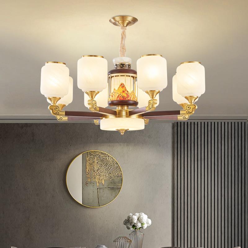 大新中式全铜客餐厅灯轻奢别墅气新实木款吊灯中国风厅卧29室吸顶