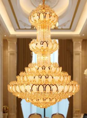 黄色水晶灯圆形别墅复式楼别46403灯豪华墅吊型灯大欧式大堂酒店