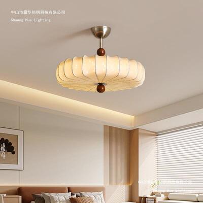 卧室吊灯中古法式复古间新42486中式圆灯形花房纹布艺书房灯主卧