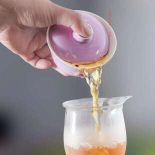 448茶庄二才盖碗松约石绿茶盅中式简瓷用家陶红粉紫黄新敬茶碗