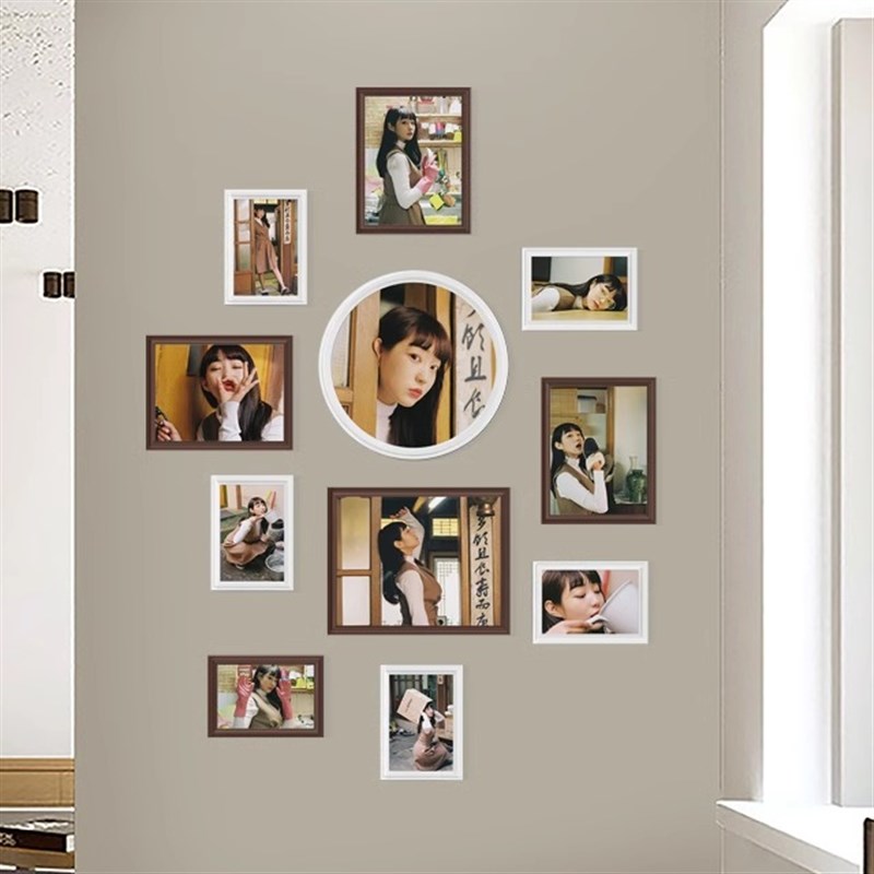 竖版竖挂照片墙免打孔实木相框挂墙创意餐厅背景墙面装饰品