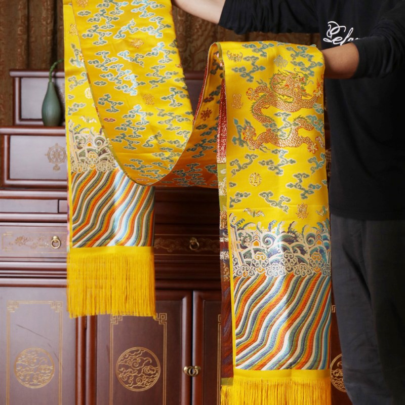 藏族精品加厚刺绣哈达祥云龙纹锦缎五福八吉祥批量发吉祥礼仪饰品