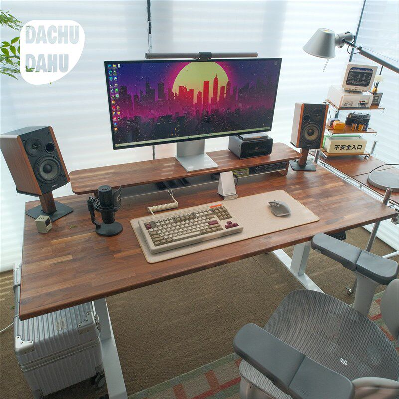 北美胡桃木指接桌板电脑材料升降桌台式台面