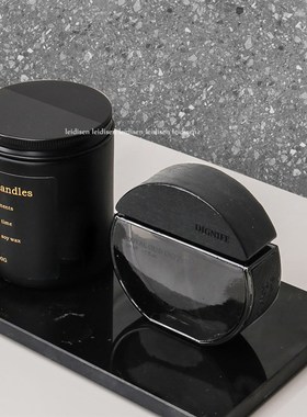 样板房酒店卫生间洗手台摆件黑色大理石托盘香薰套装意式装饰品