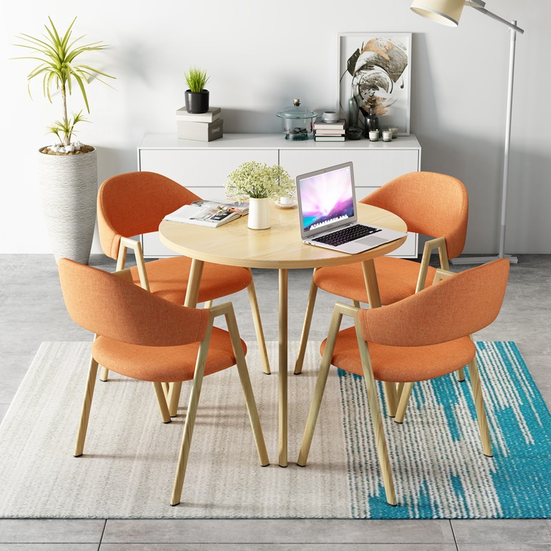 简约现代接待洽谈桌椅组合会客桌咖啡厅奶茶店一桌四椅休闲小圆桌