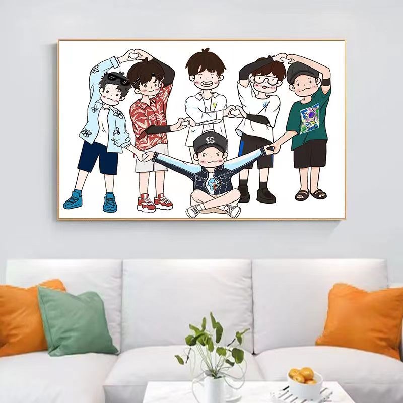 0713男团数字油画闺蜜姐妹手工手绘涂色填色油彩丙烯房间装饰挂画