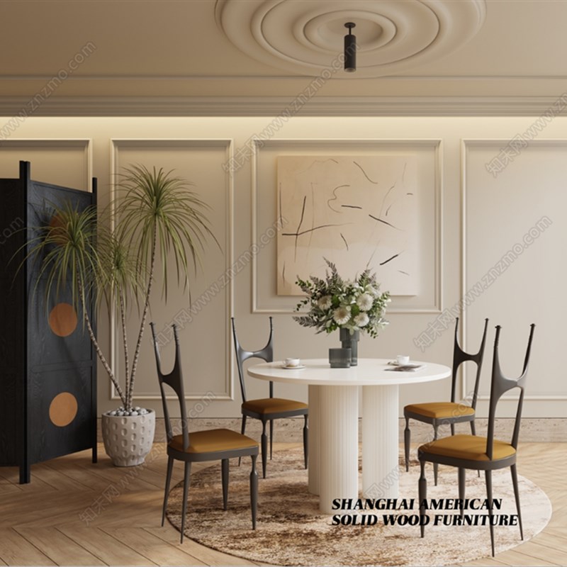 中古实木根本高靠背餐椅家用酒店咖啡厅接待椅创意样板房餐桌椅子