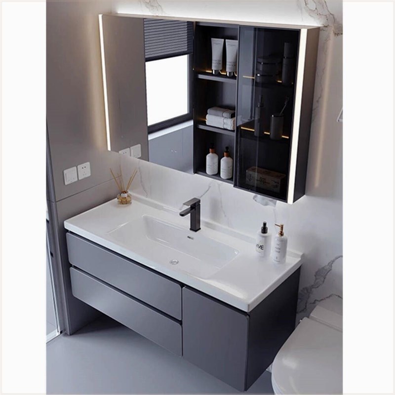 铝封边5/75/85/95/105/115CM陶瓷一体盆浴室柜卫生间洗脸盆