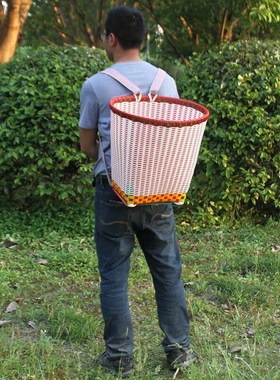 背篓肩塑料仿竹编纯手工藤编白色家用农用背篼舞蹈道具背筐篮子