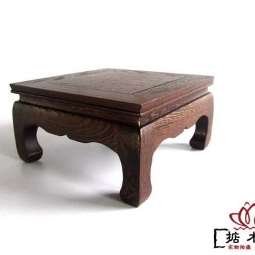 红木木雕正方形鸡翅木弯脚底座实木石头盆底座炕几方台盆景