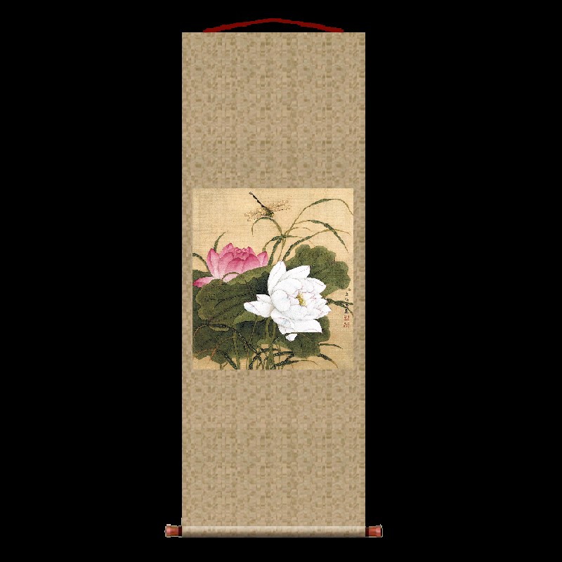 余稚花鸟画其十宫廷画挂轴荷花图卷轴花鸟画名画复制品中式玄关画