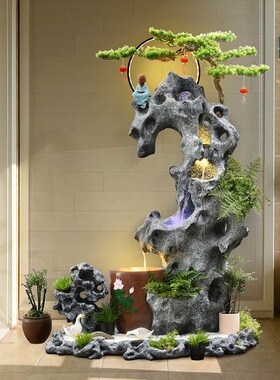 山流水喷泉循环水景观庭院客厅园阳台造景布置太湖石假山