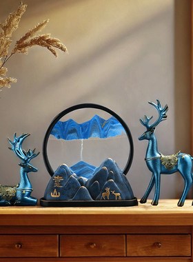 招财鹿流沙画家居客厅酒柜装饰品摆件入门玄关电视柜乔迁新居礼品