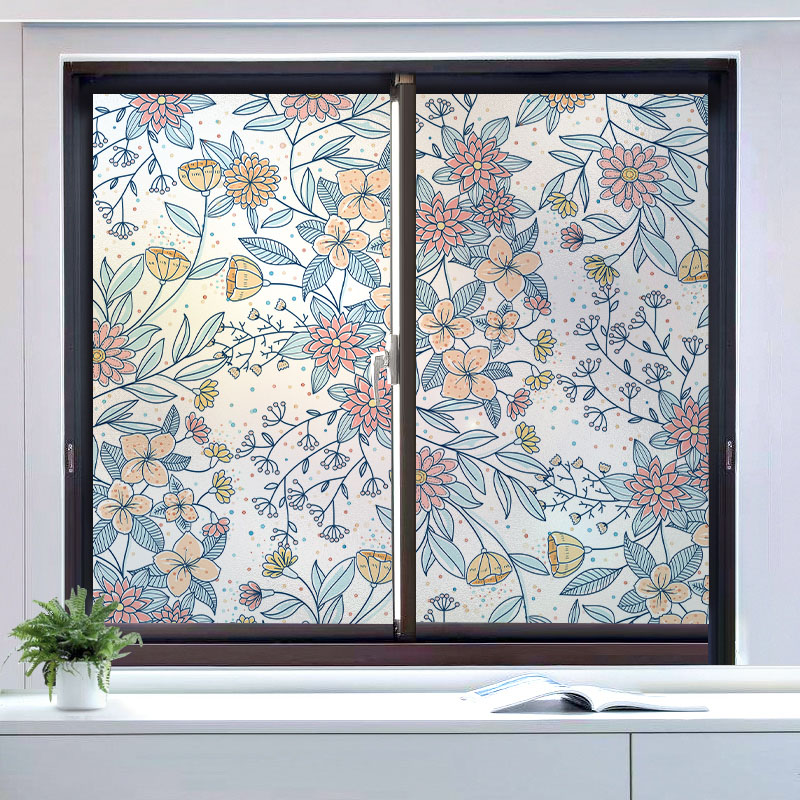 碎花玻璃静电窗贴磨砂贴膜贴纸窗户遮挡卧室餐厅客厅窗纸防走光