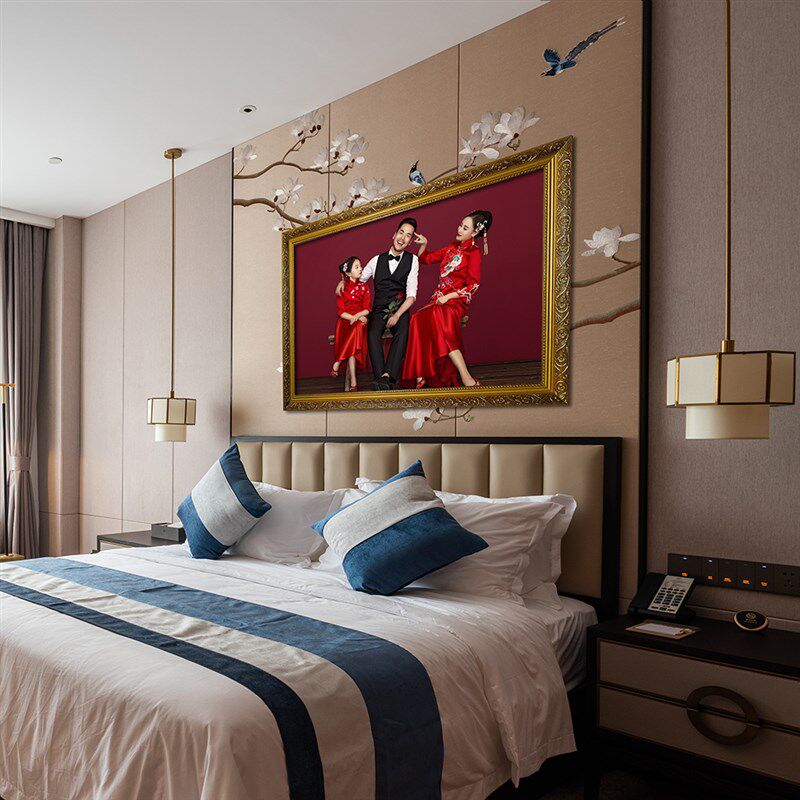 全家福做成实木相框定制洗皮纹照片制作挂墙相片放大装裱框加打印