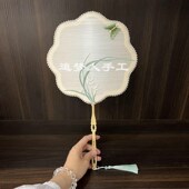 刺绣配饰兰蝴蝶蚕丝扇材料半成品木制团扇架框骨架新文艺