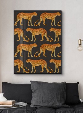 暴富法式中古风intge客厅装饰画玄关走廊书房复古金钱豹挂画