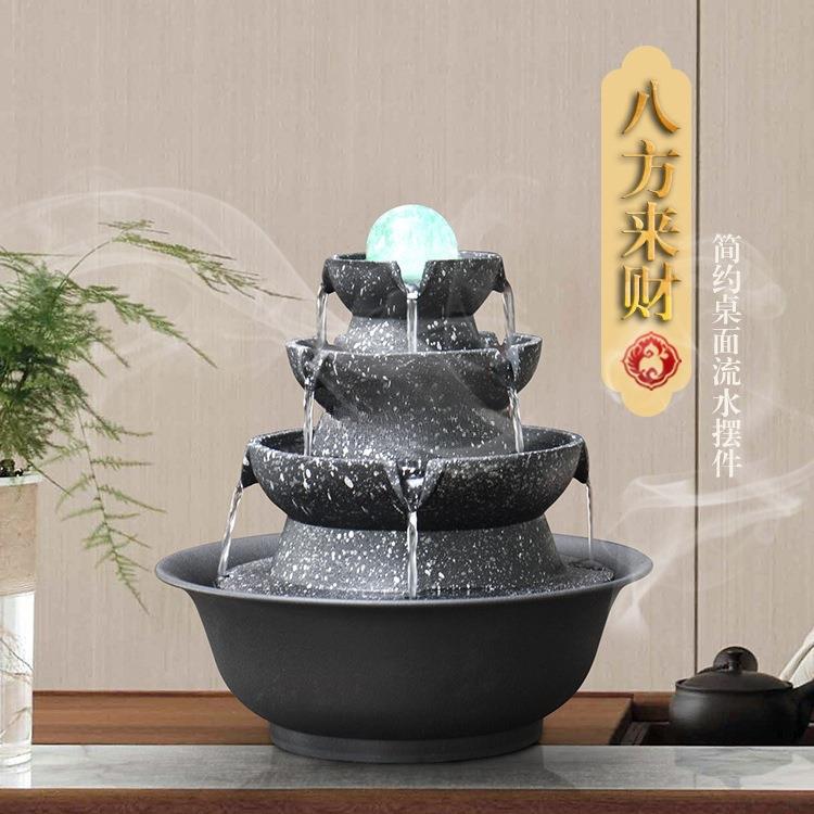 办公室八方来财流水循环水茶室桌面凤水轮摆件风水球图片