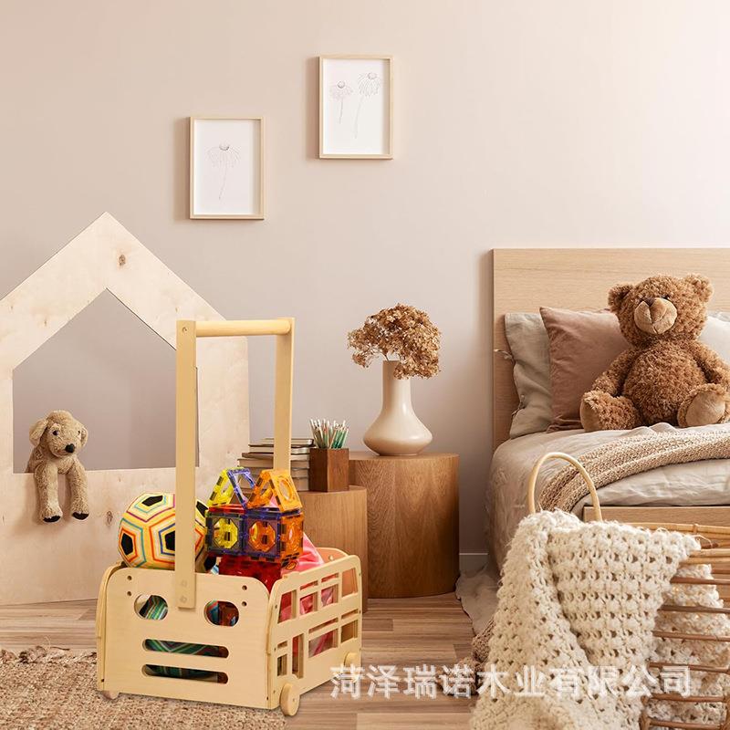 跨境衣物收纳箱带车轮婴儿玩具储物架家用木质婴儿洗浴用品收纳篮
