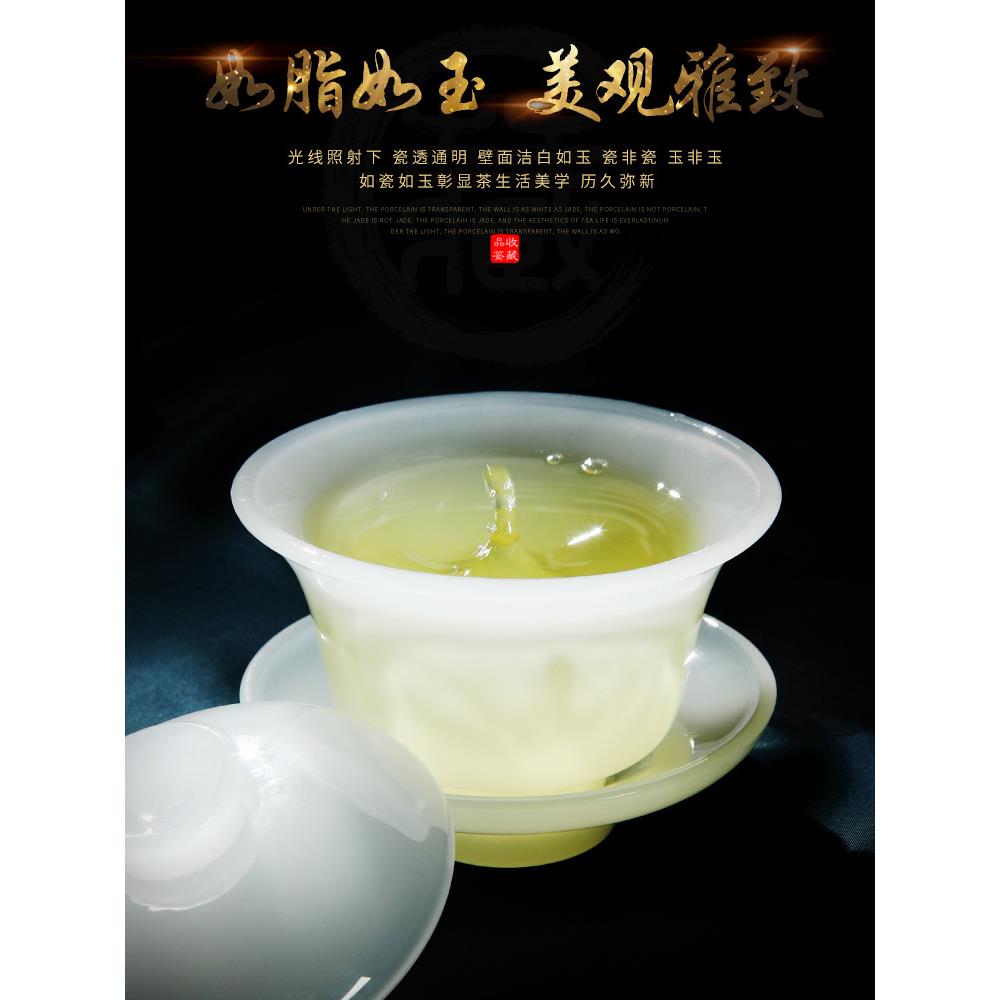 1VPR德化翡翠玉瓷茶具套装家用白瓷盖碗琉璃羊脂玉瓷茶杯茶壶茶洗