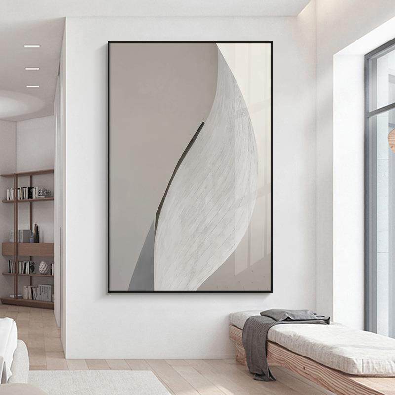 霜白现代简约客厅装饰画抽象几何体卧室过道入户玄关壁画大幅挂画