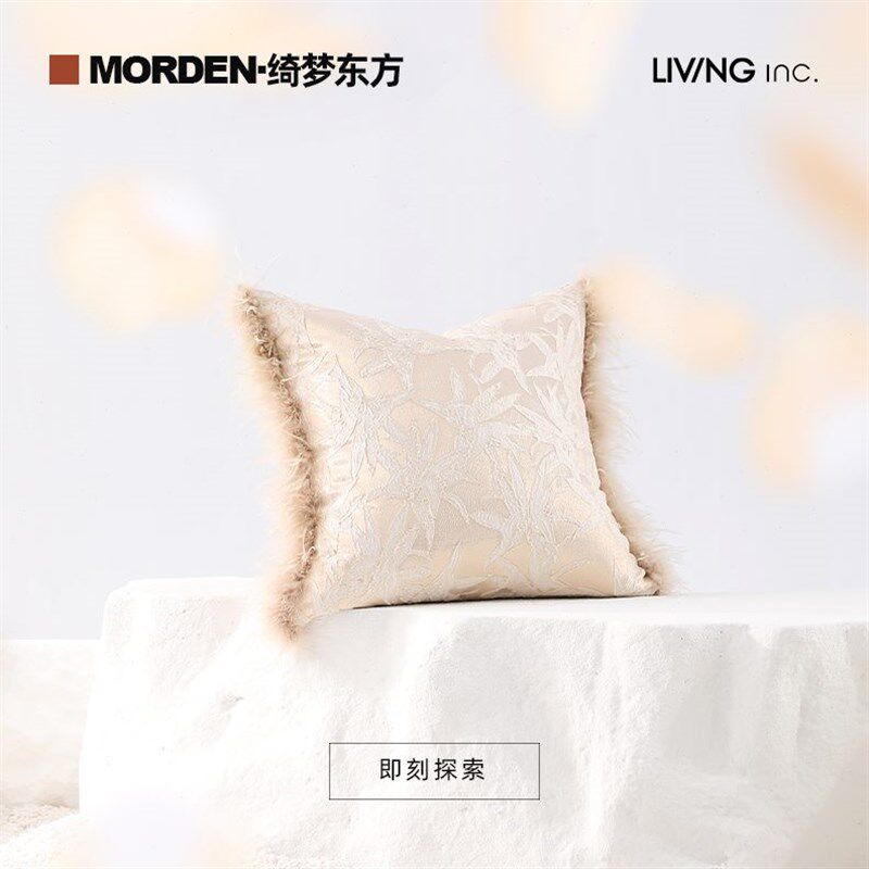 LIVING inc.粉长春 东方国风缎面沙发抱枕 奶油米色卧室床上靠垫