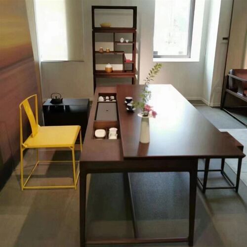 北美茶桌椅新客厅实木推拉茶台办公室别墅泡茶桌