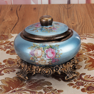 欧式复古陶瓷大号带盖烟灰缸现代创意奢华客厅装饰茶几