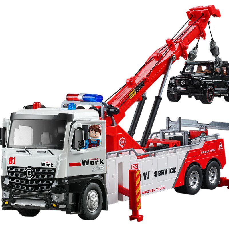 超大号儿童道路障救援升降拖车运输车吊车合金工程车男孩车