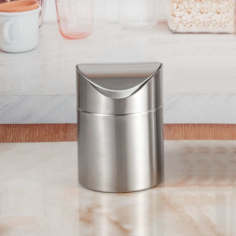 迷你桌上垃圾桶不锈钢摇盖收纳桶办公室欧式创意卧室纸篓