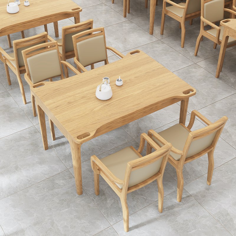 定制适老化养老院养老服务中心老年人活动食堂休闲实木餐桌椅家具