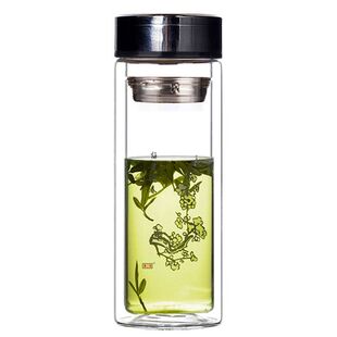 双层玻璃杯300ml办公喝水茶杯带盖过滤车载户外真空水杯定制logo