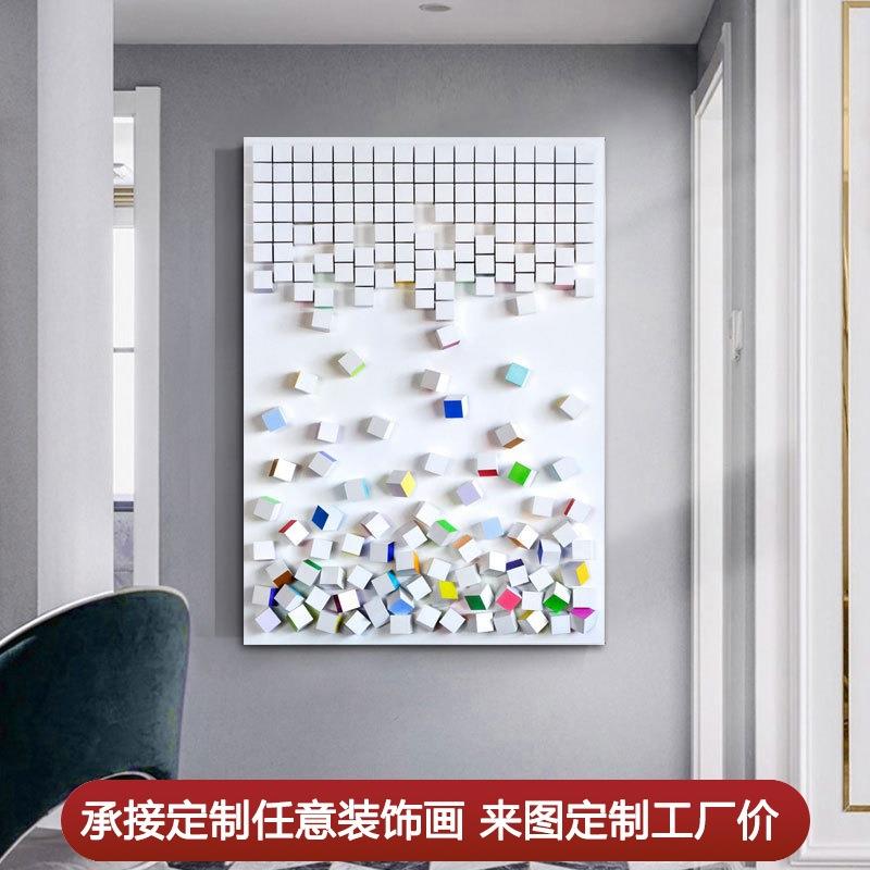 木头装饰画立体木块画抽象玄关画竖版样板间酒店大尺寸挂画创意画