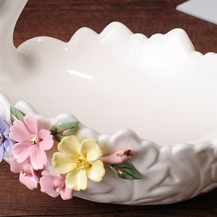 天鹅创意欧式 水果盘客厅茶几桌面糖果盒家用陶瓷干果零食盘婚庆礼