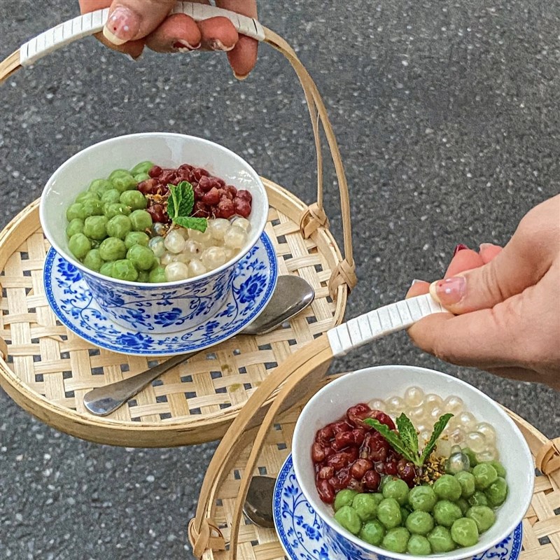 下午茶手提竹编篮子装陶瓷甜品咖啡大号青花瓷莲花三才泡茶盖碗