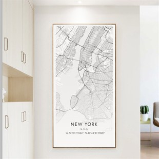 II城市地图玄关装饰画大幅画走廊通道客厅金属现代挂画