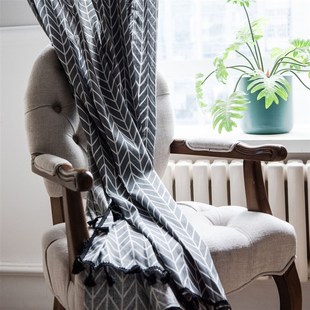 窗帘成品灰色流苏现代棉麻半遮光客厅落地卧室宿舍单片飘窗帘