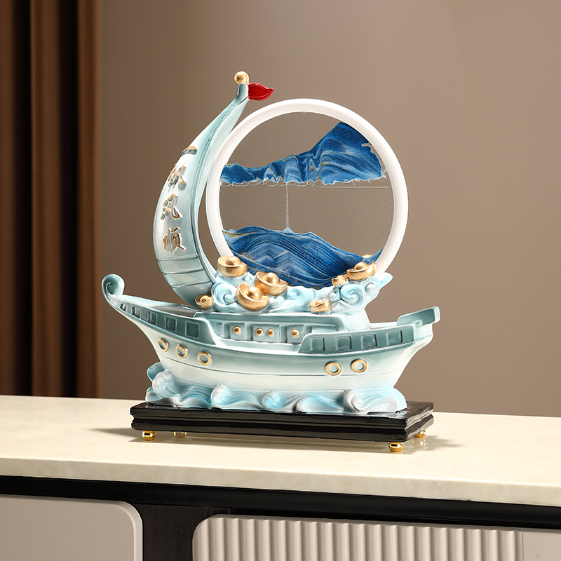 沛纳丽一帆风顺创意沙漏流沙画帆船摆件家居玄关酒柜电视柜装饰品图片