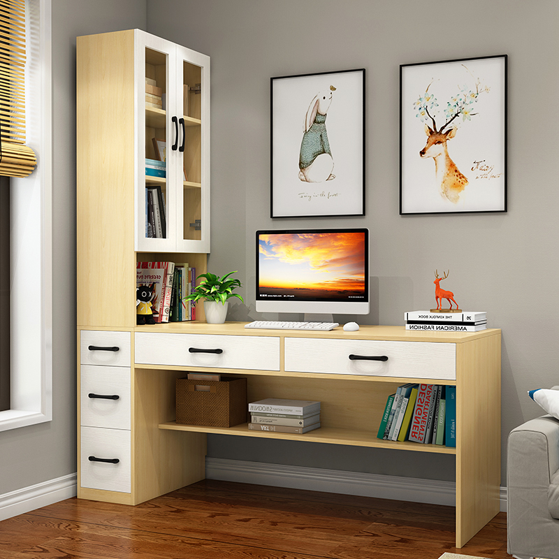 现代家用人书桌飘窗书柜一体电脑桌办公学习桌子写字台
