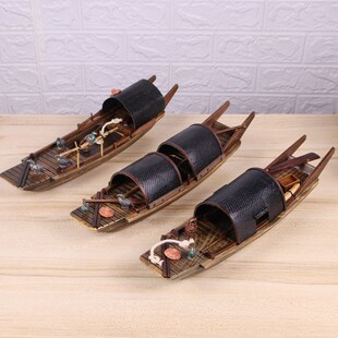 仿古实木江南乌篷船渔船景观装饰水上漂浮船水池鱼缸家居礼品