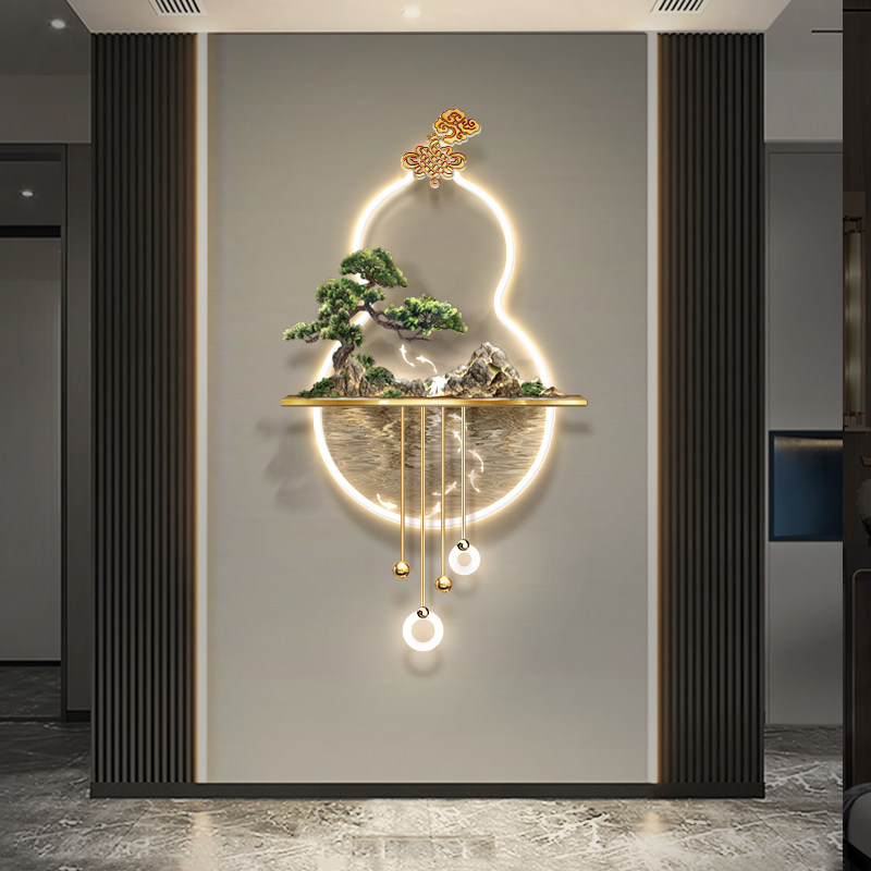 流水生财玄关装饰画走廊D立体迎客松山水挂画高级感发光画九鱼图,家居饰品,现代装饰画,淘宝优惠券,粉丝福利购,淘宝优惠卷