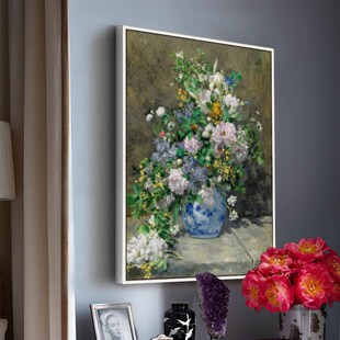 春之束雷诺阿油画微喷壁画客厅卧室沙发背景装饰画卉挂画
