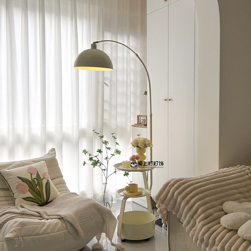奶油风钓鱼灯落地灯客厅沙发旁边几置物灯卧室床头柜一体台灯,家装灯饰光源,置物功能落地灯,淘宝优惠券,粉丝福利购,淘宝优惠卷