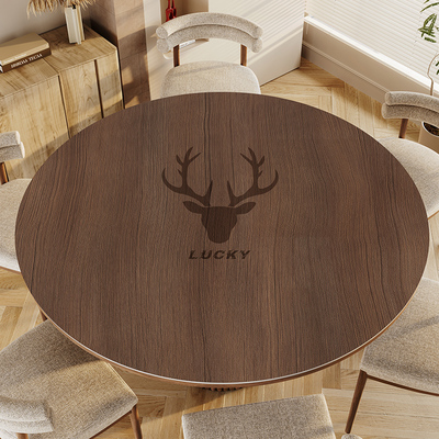 仿木纹餐桌垫皮革圆桌桌布防水防油免洗高级感家用圆形茶几垫